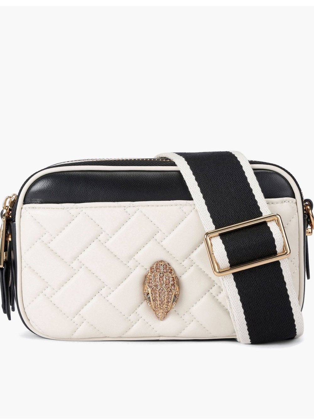 Quilted Crossbody Camera Bag with Gold Tone  Emblem - Black & Cream NWT